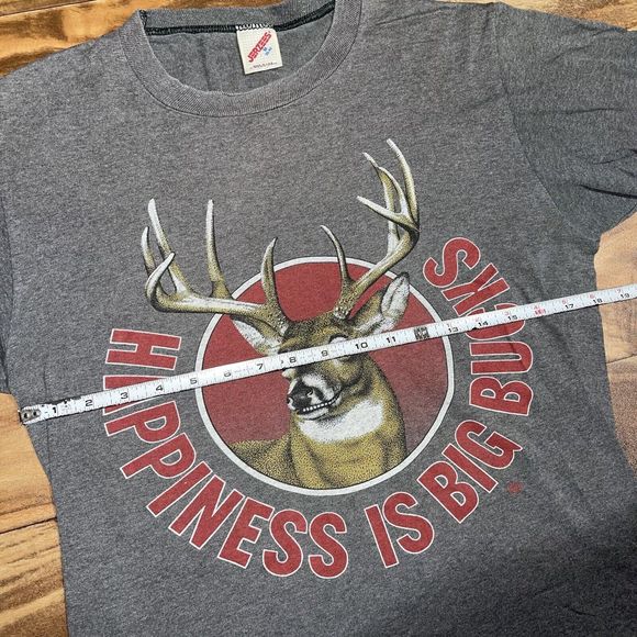 Vtg 1980s Happiness is Big Bucks Heather Grey Whitetail Deer Hunting Shirt Small - Picture 8 of 9
